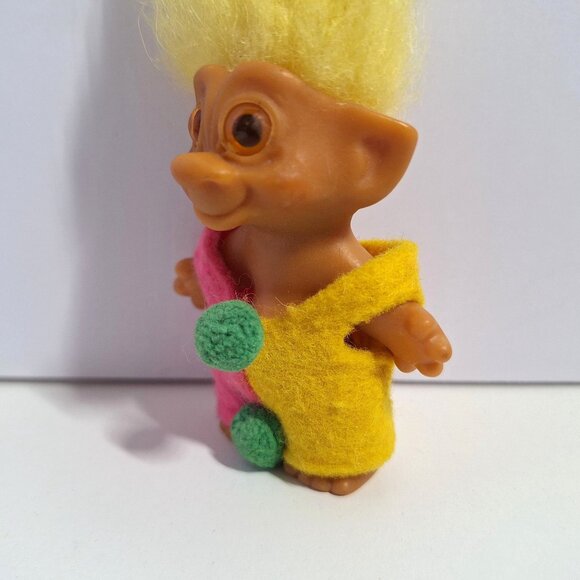 Wishnik Clown Troll Vintage 60s Long Yellow Hair Pink Green 3" Doll - Picture 3 of 9